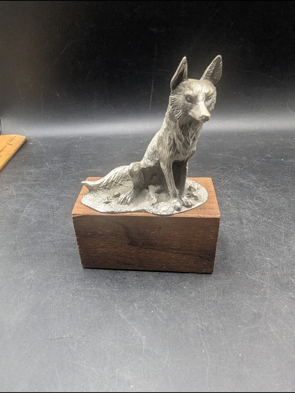 Vintage Perth Pewter Fox On Wood Box